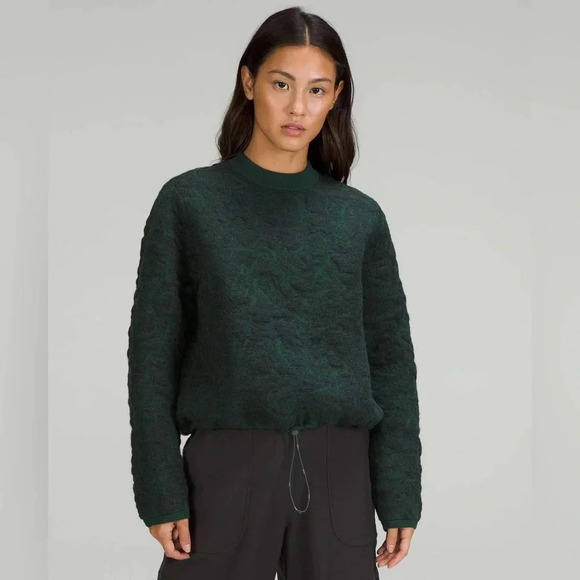 Lululemon Jacquard Multi-Texture Crew Neck Sweater Green Black size 4 - Picture 1 of 10